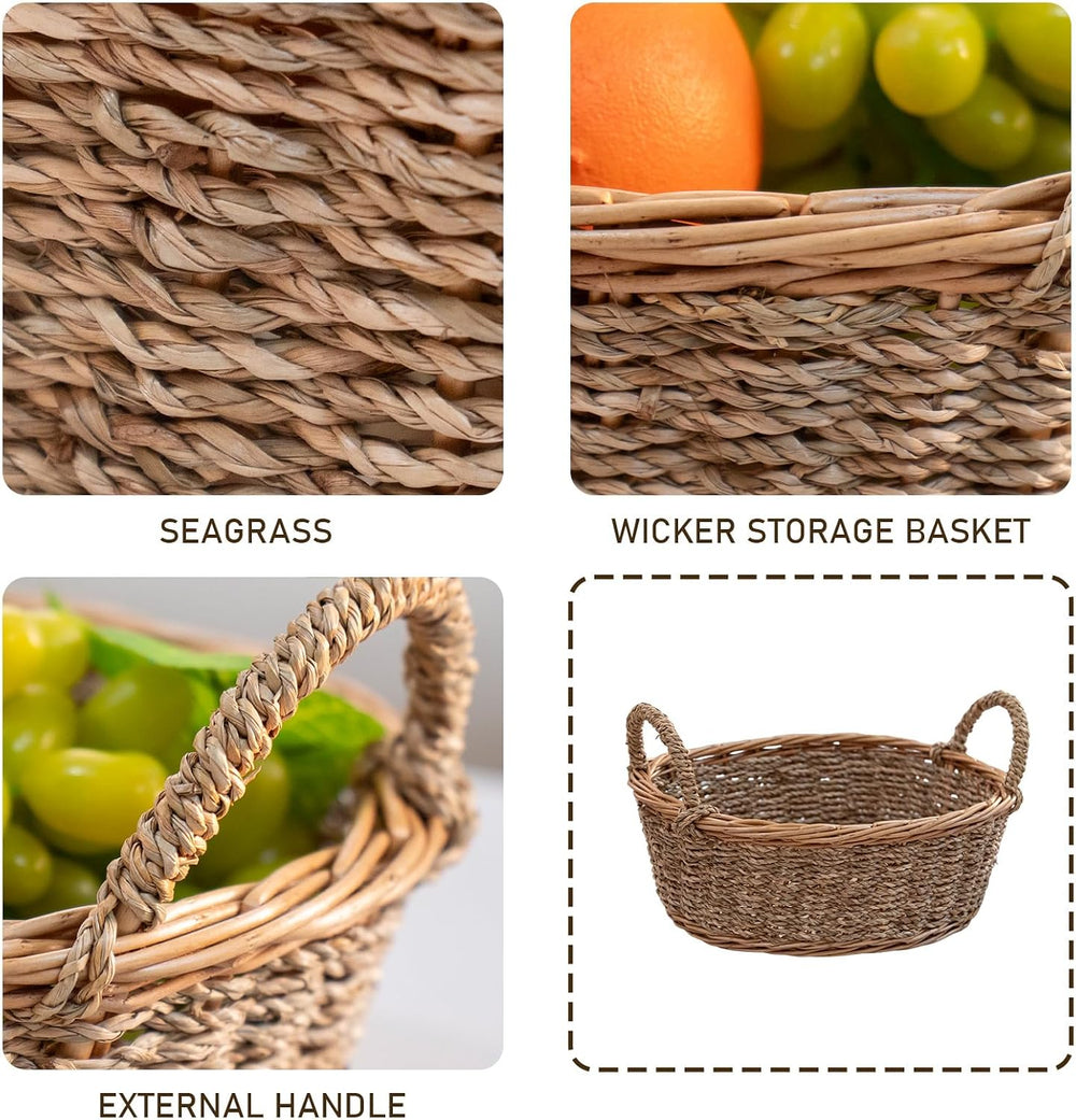 Natural Wicker Seagrass Woven Storage Baskets Set of 3, Oval