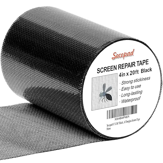 Black Window Screen Repair Tape, 4 in X 20 FT Kit by Secopad