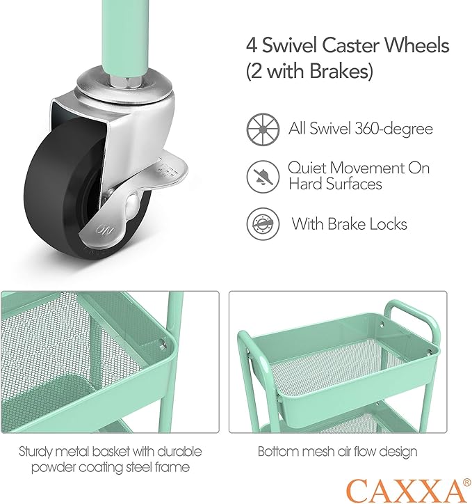 CAXXA 3-Tier Rolling Metal Storage Organizer