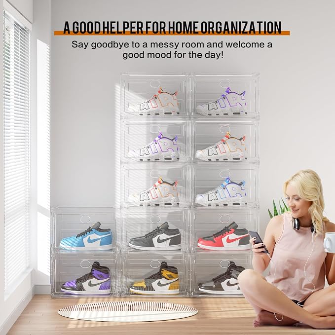 KEFA XL Shoe Storage Box Organizer, 8 Pack Shoe Boxes Clear Plastic Stackable - Image 3