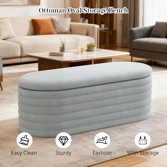 Storage Ottoman Bench, Upholstered Fabric Storages Benches End of Bed Stool - Image 4
