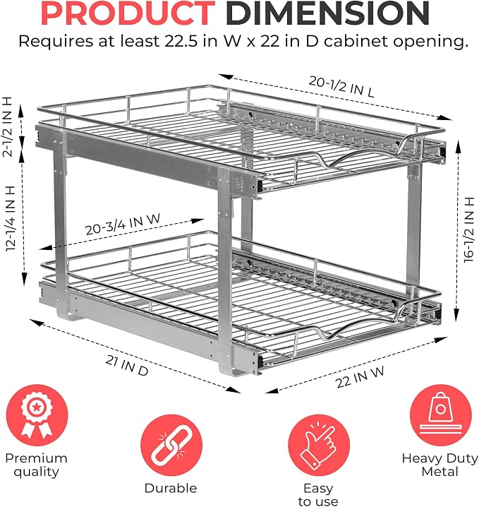 HOLDN’ STORAGE Two Tier Pull Out Cabinet Organizer, Individual Sliding Drawers - Image 2