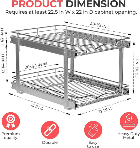 HOLDN’ STORAGE Two Tier Pull Out Cabinet Organizer, Individual Sliding Drawers - Image 2