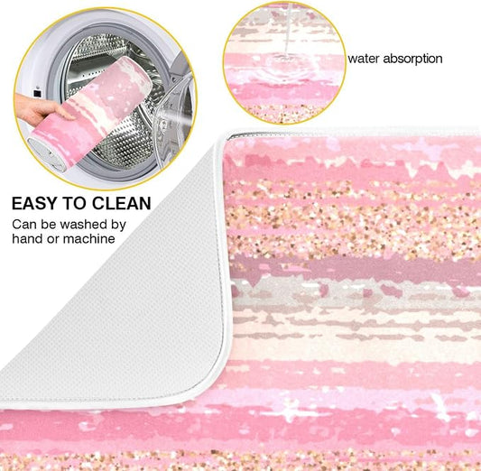 Pink Gold Stripe Dish Drying Mat - Image 2