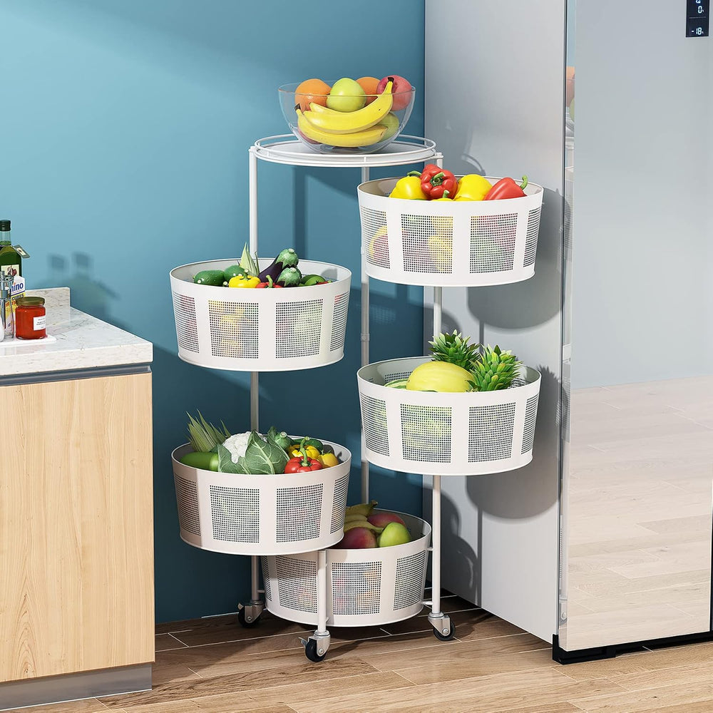 Rotating Kitchen Baskets Rack 5 Tier Round Mesh Baskets Fruit Vegetable Organ...