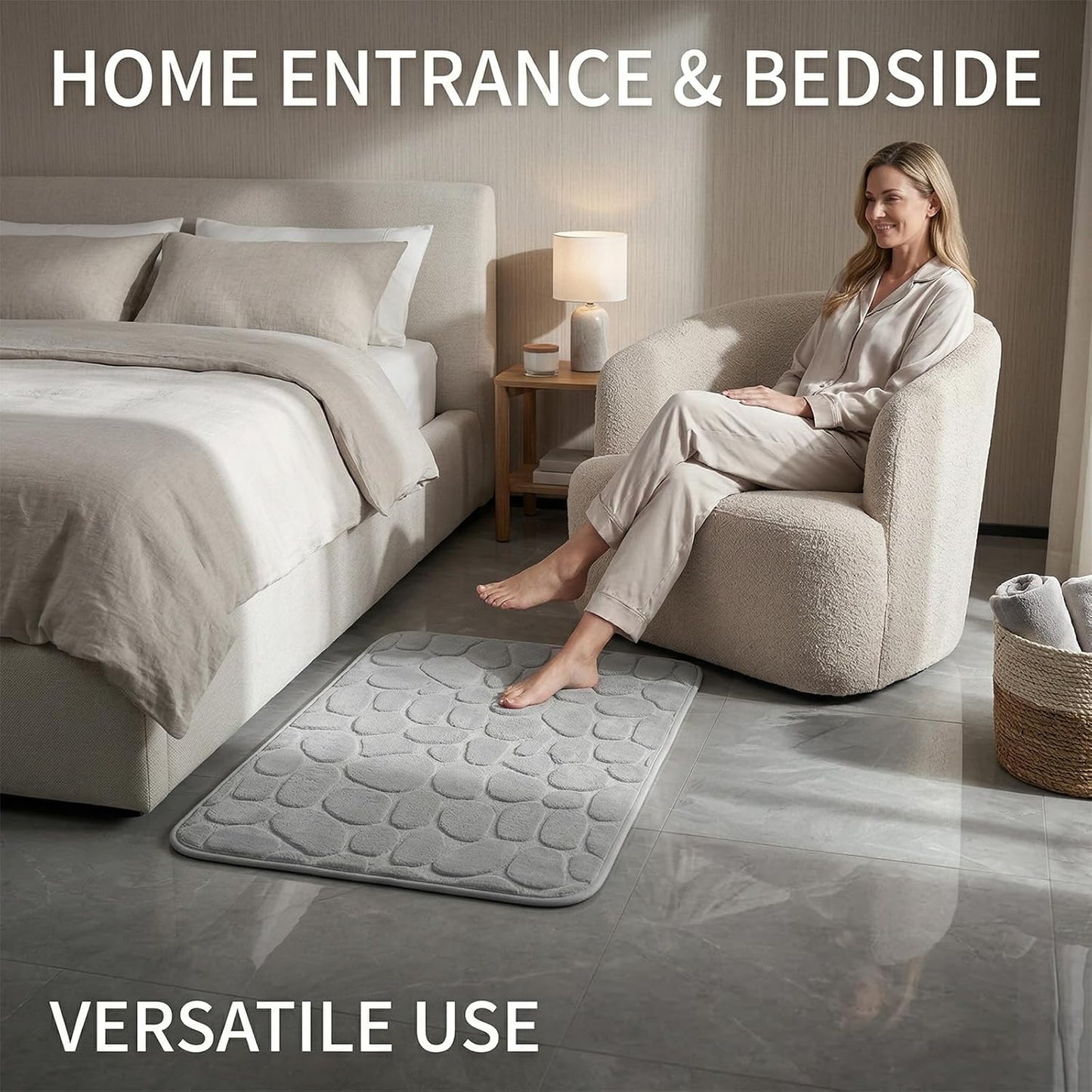 Non Slip Memory Foam Bath Rug, Soft and Comfortable Cobblestone Bathroom Rugs, Water Absorbent Shower Bath Mat for Tub and Sink(23.6 x 15.75 Inch)