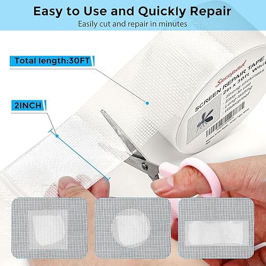 White Window Screen Repair Tape, 2 in X 30 FT Kit - Image 2