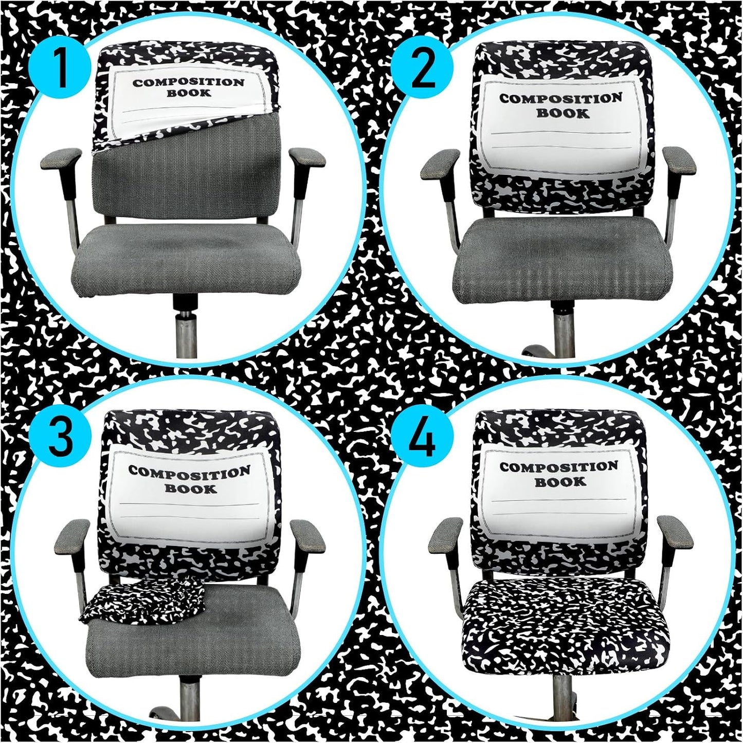 Chumia Composition Notebook Classroom Decor Teacher Office Chair Slipcover Teacher Black and White Composition Cover for Office Classroom Chair Protective Stretch Decorative Fabric Cover Standard Size