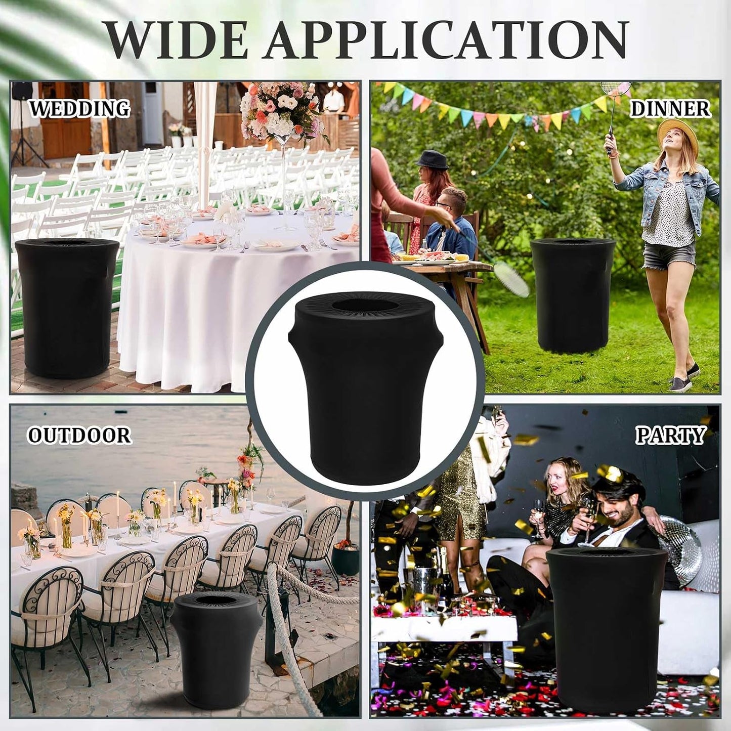 Tanlade 4 Pcs 55 Gallon Stretch Trash Can Spandex Cover Outdoor Waste Garbage Can Spandex Covers for Indoor Kitchen Outdoor Round Waste Container Bin, Without Trash Bin (Black)