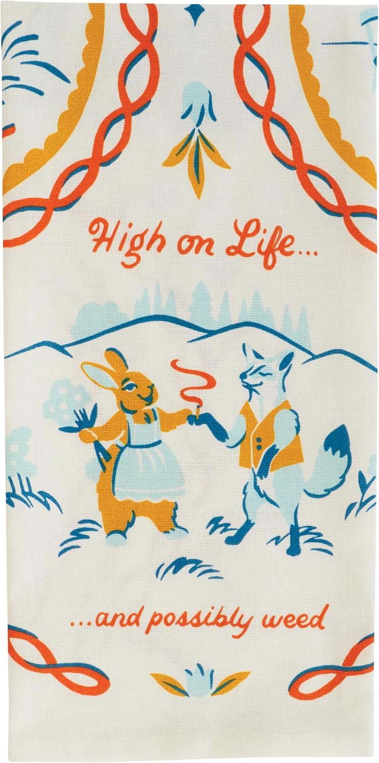 Blue Q High on Life, and Possibly Weed Dish Towel - Funny Kitchen Towels, 100% Cotton, Durable, Soft & Super Absorbent, Machine Washable, Screen-Printed, Vibrant Colors, Gift Ideas, Size 28" x 21"