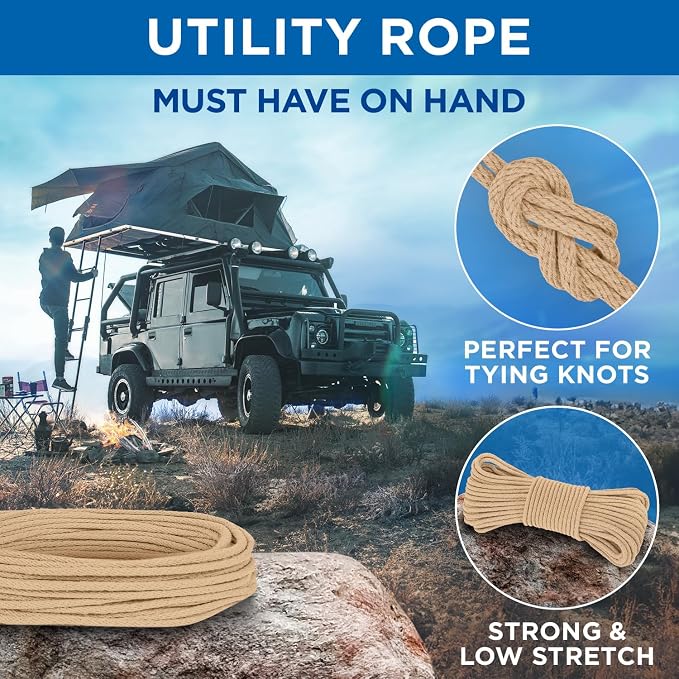TECEUM Cotton Rope 3/16” – 50 FT – Strong All-Purpose Braided Rope – Natural - Image 6