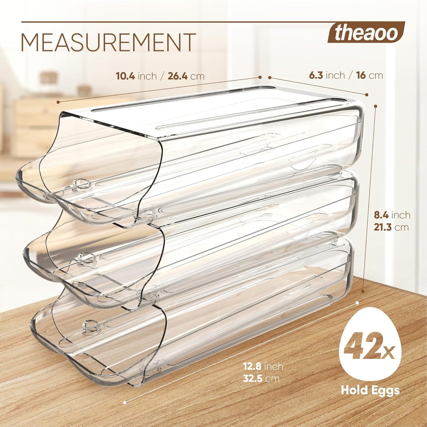 theaoo Egg Holder for Fridge, Automatic Rolling Egg Container, Clear, 3Pack | Quick Removable Inner Tray For Easy Egg Loading. Stackable Egg Dispenser For Refrigerator Storage And Organization