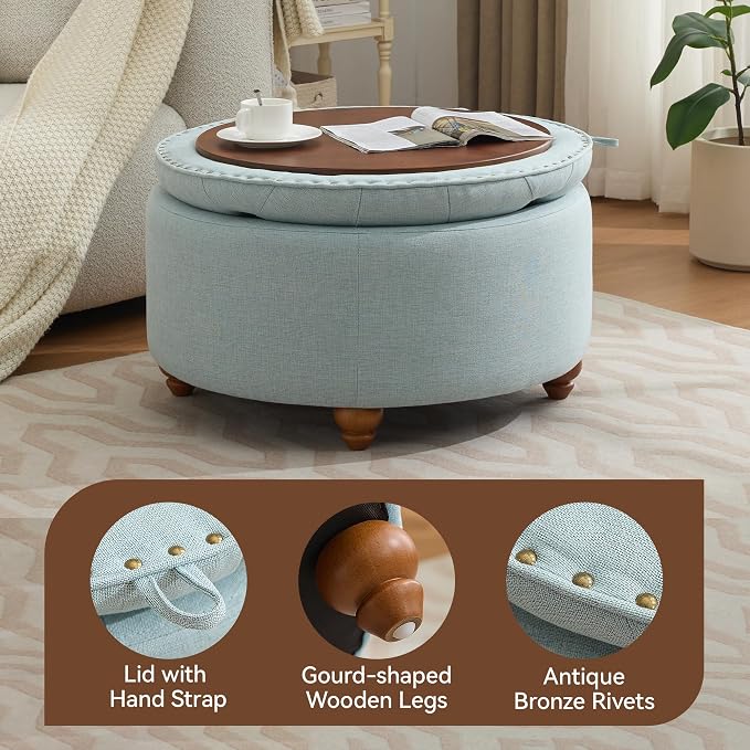 30Inch Round Storage Ottoman - Image 4