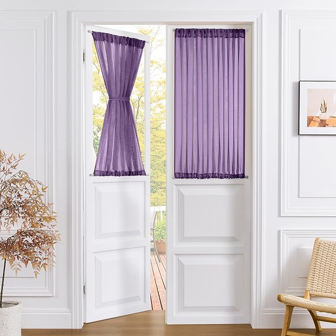Tollpiz Small Sheer Door Curtain Closet Linen Textured Curtain Sheers Doorway by Tollpiz