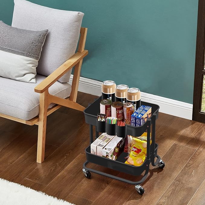Melody House 2-Tier Utility Rolling Cart Storage Sofa Side Table - Image 5