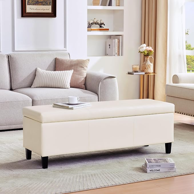 HUIMO Faux Leather Storage Ottoman Bench 50.3 inch Extra Long Upholstered - Image 7