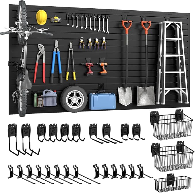 DoCred Slatwall Paneling Organizer, 4x7.5 FT PVC Garage Slat Wall Storage by DoCred