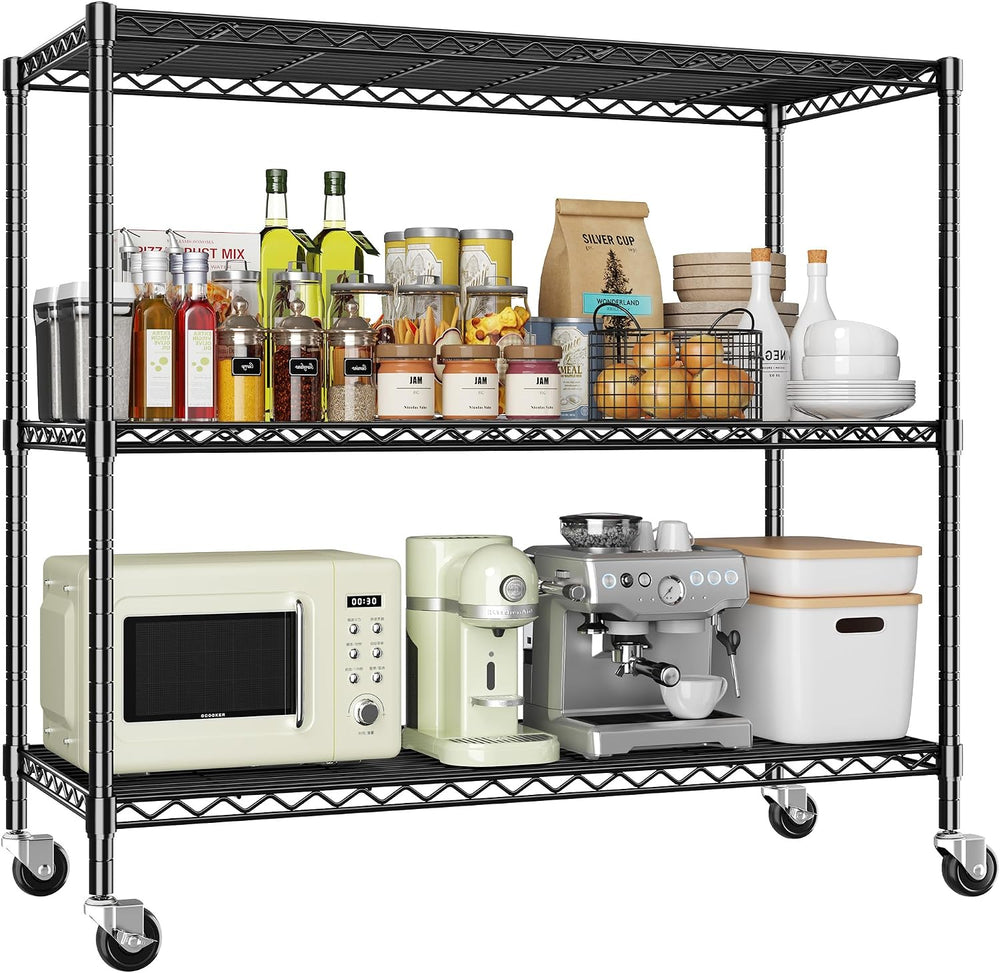 DurayLoly 45" W 3-Tier Metal Shelf on Wheels,450lbs,Kitchen, Laundry,Garage