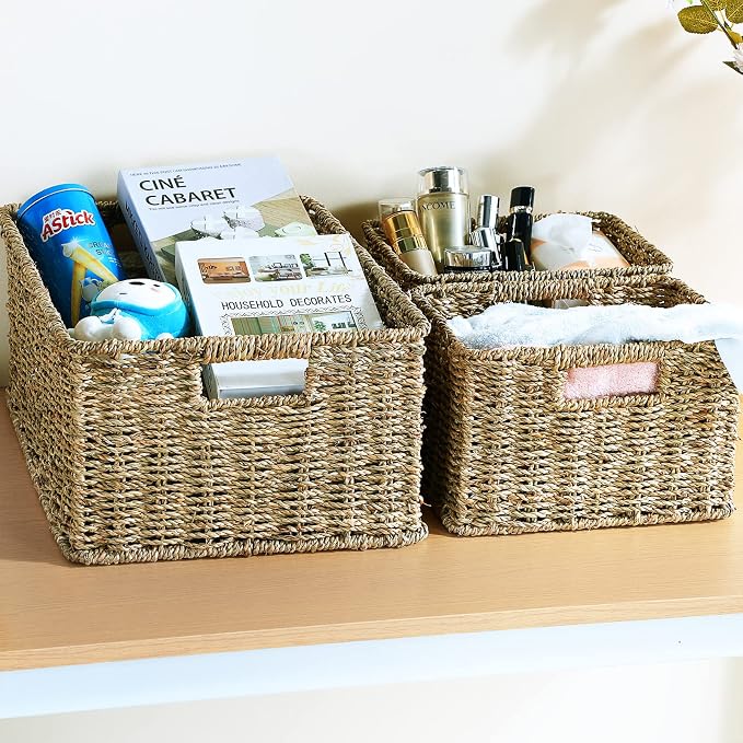 HOONEX Large Wicker Baskets for Storage, Seagrass Baskets - Image 2