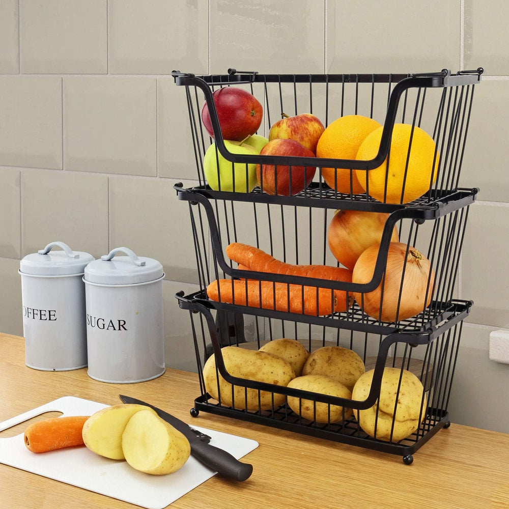 Taylor & Brown Set of 3 Black Storage Stacking Wire Basket Stackable Shel...