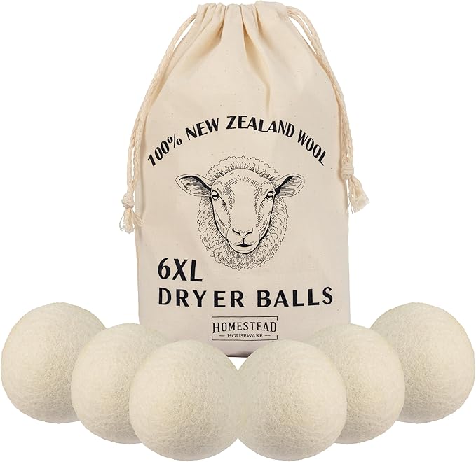 XL Wool Dryer Balls 6-Pack – 100% New Zealand Wool, Natural Fabric Softener & by HomesteadHouseware