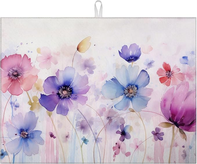 Watercolor Flowers Dish Drying Mat by VisittheDuibelproduct