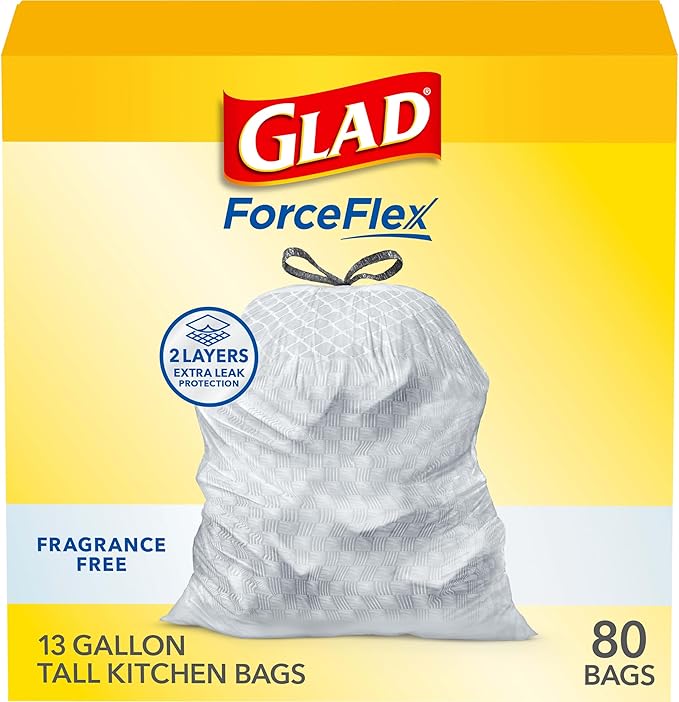 Glad ForceFlex Tall Kitchen Drawstring Trash Bags, 13 Gal, Fragrance Free by GladTrashFoodStorage