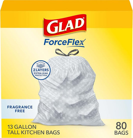 Glad ForceFlex Tall Kitchen Drawstring Trash Bags, 13 Gal, Fragrance Free by GladTrashFoodStorage