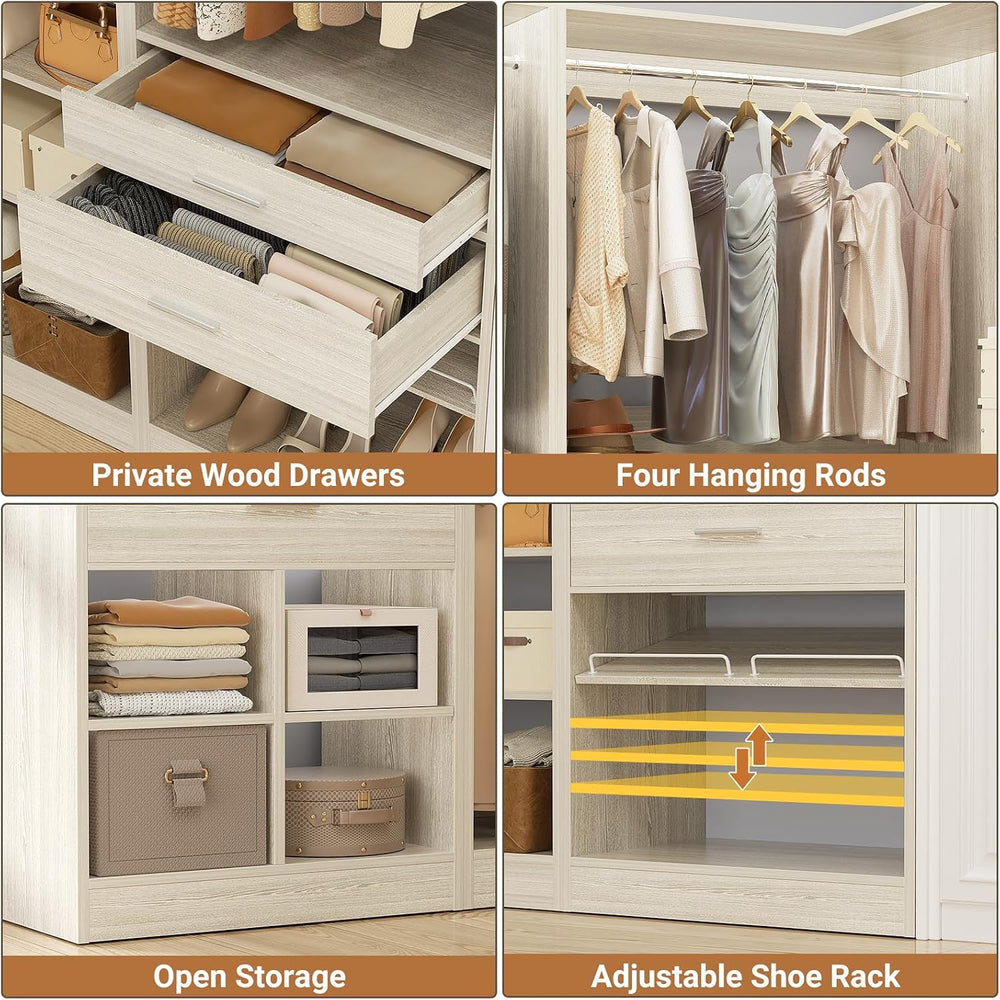 Unikito 86" Corner Closet System, Modular Closets Organizer with 4 Hangi...