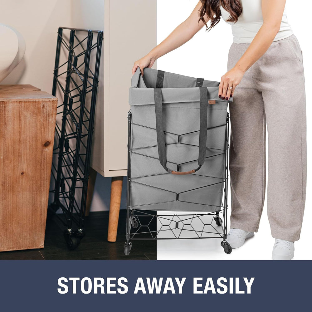 CleverMade Flex Frame Rolling Laundry Hamper with Removable Liner 98L Cream