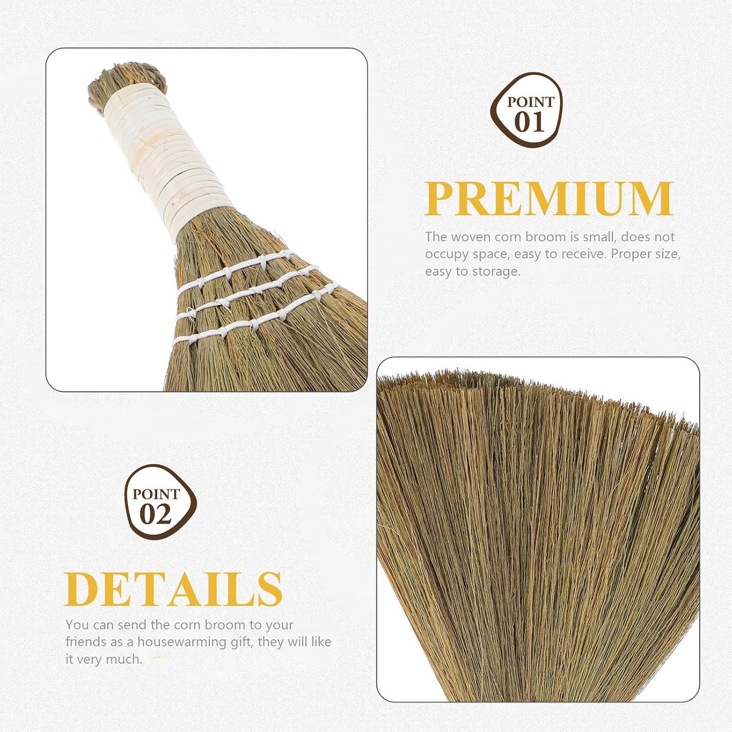 Generic Handheld Natural Straw Whisk Broom 20x28cm Small Lightweight Whisk Broom for Indoor Household Cleaning and Pet Hair Removal