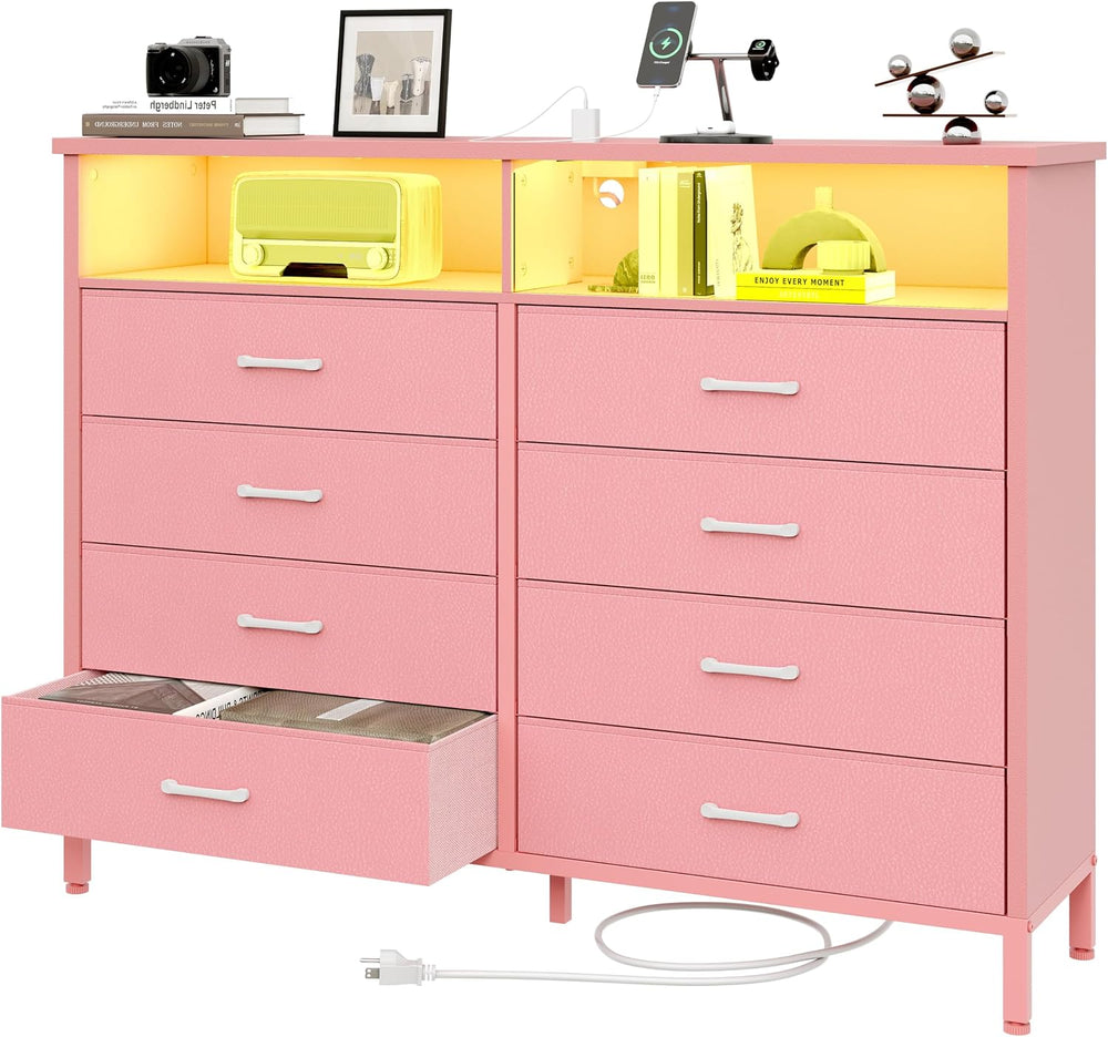 Dresser for Bedroom Pink Bedroom LED Dresser 8 Fabric Drawers Dressers