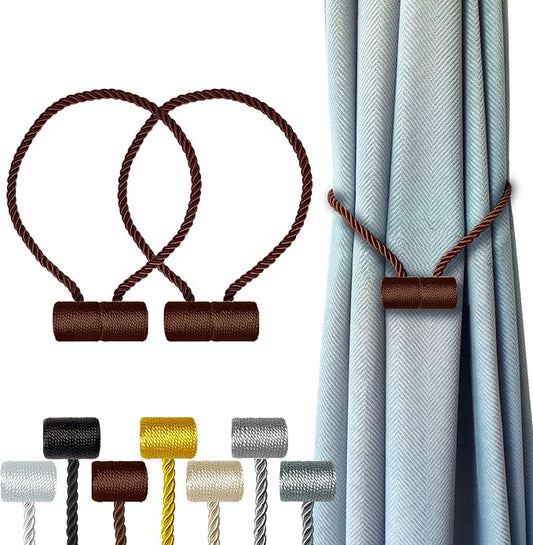 Hion Magnetic Curtain Tiebacks Dark Brown 2pcs, Curtain Tiebacks Buckles by Hion