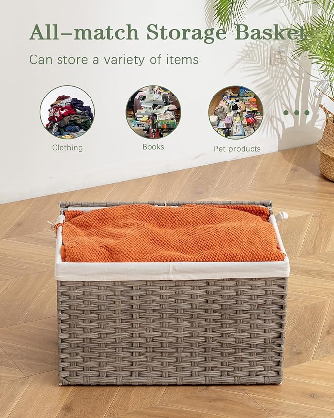 Storage Basket with Lid Rattan, Woven Storage Baskets with 2 Separate Lids - Image 5
