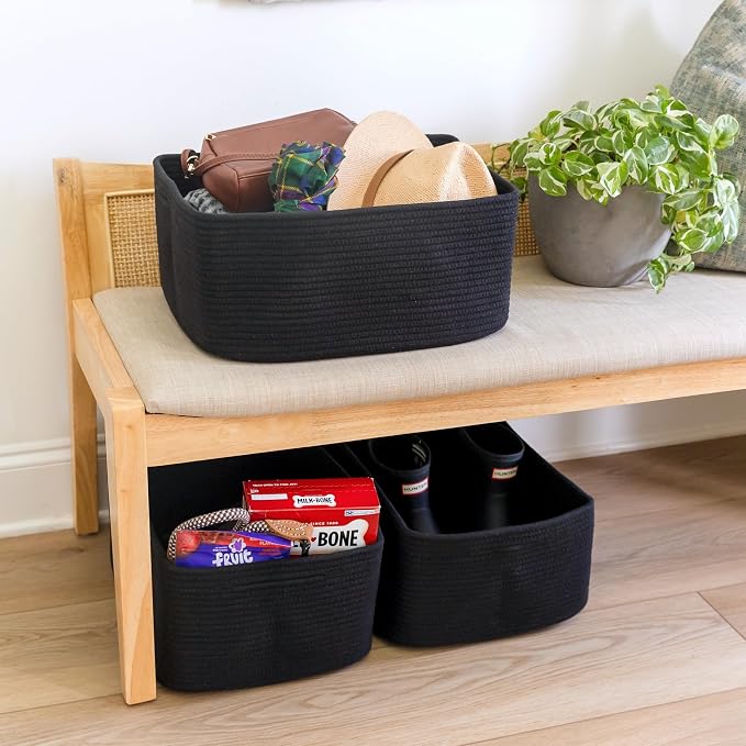 NaturalCozy Storage Baskets 16.8”x13”x7.6” Cotton Rope Woven Baskets - Image 9