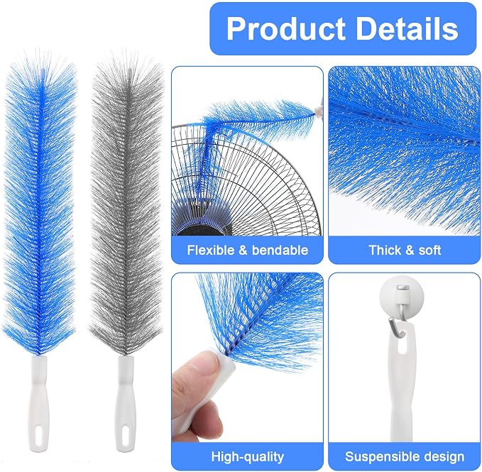 2 Pcs Cobweb Duster, Fan Cleaner Brushes Bendable Fans Cleaning Brush Set - Image 2