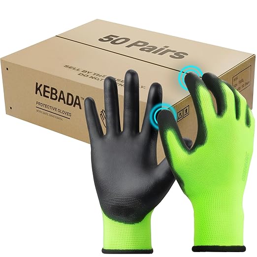 Kebada W1 Work Gloves for Men and Women, Touchscreen PU Coated Gloves by KEBADA