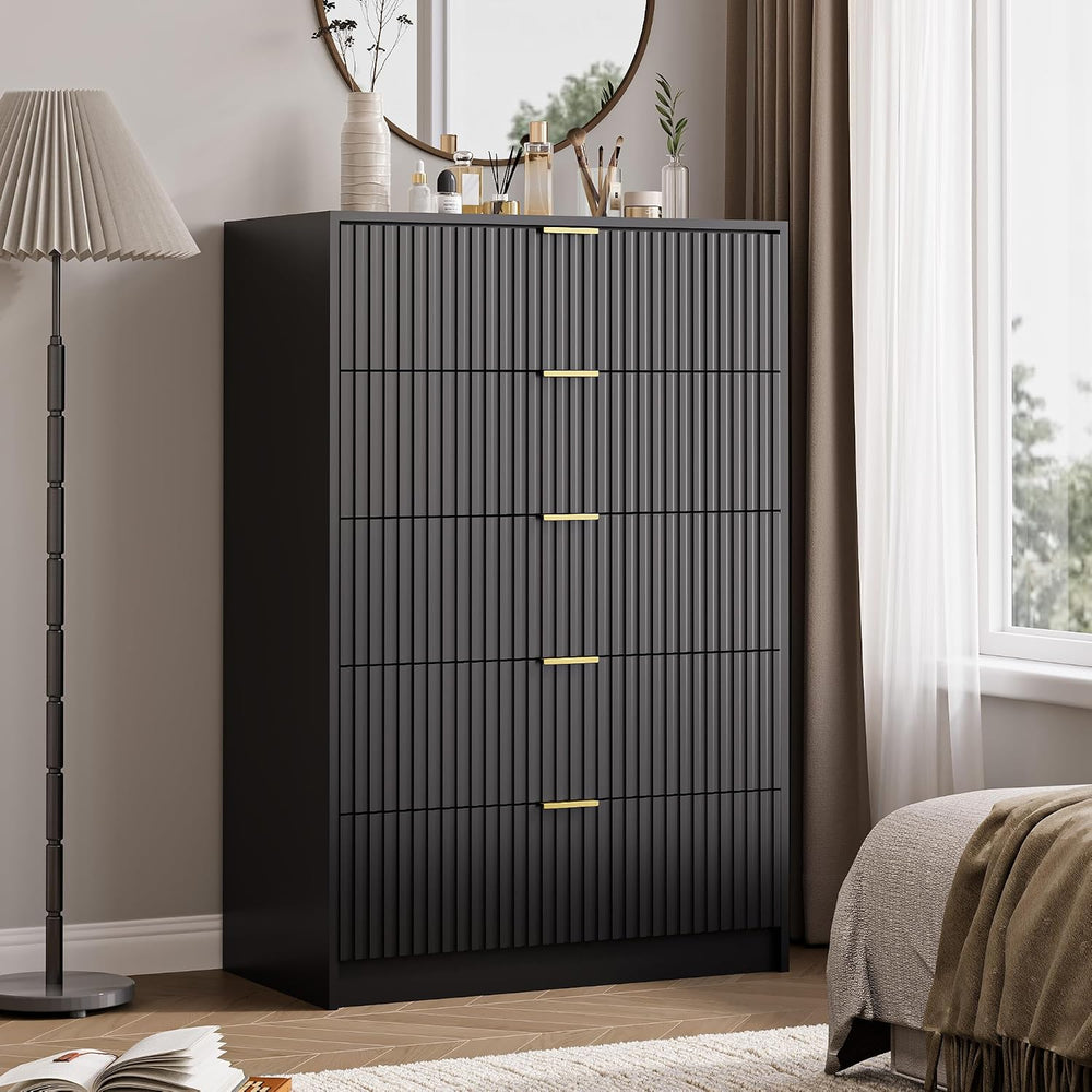 MAISONARIA 5 Drawer Dresser for Bedroom, Tall Dresser Chest of Drawers with G...