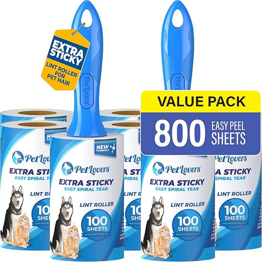 PetLovers Extra Sticky Lint Roller Ultimate Value Set 800 Sheets by PetLovers