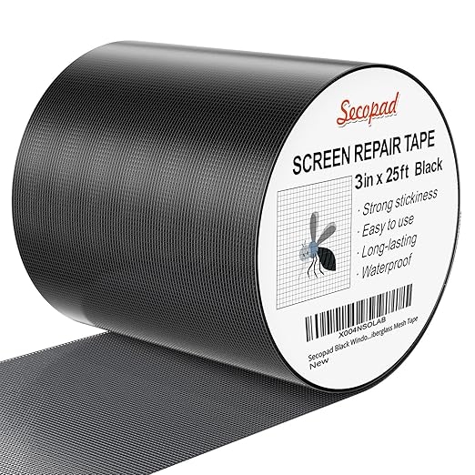 Black Window Screen Repair Tape, 3IN X 25FT Screen Repair Kit by Secopad