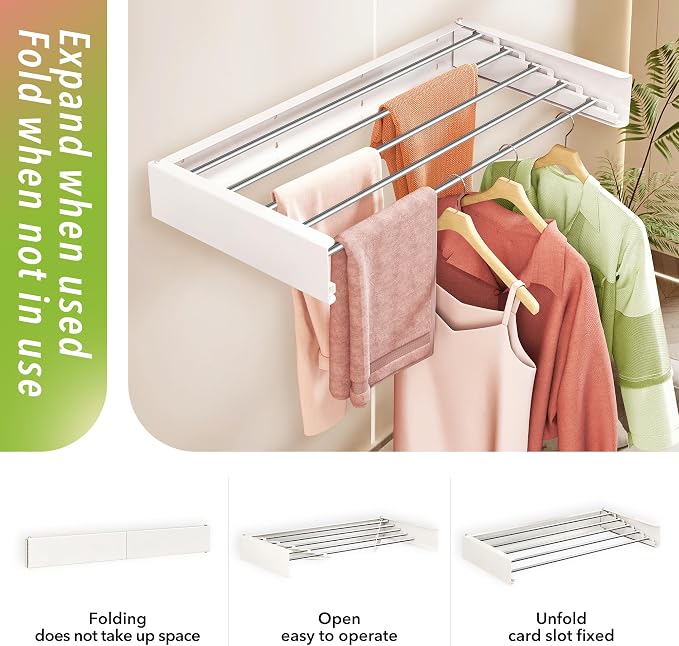Wall Mounted Clothes Drying Rack 32 inches, Foldbale Laundry Drying Rack Wall - Image 6