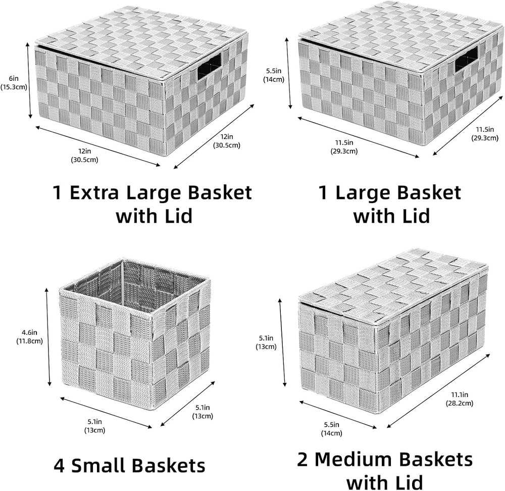 Woven Polypropylene Basket Set of 8, Woven Storage Basket, Woven Strap Basket...