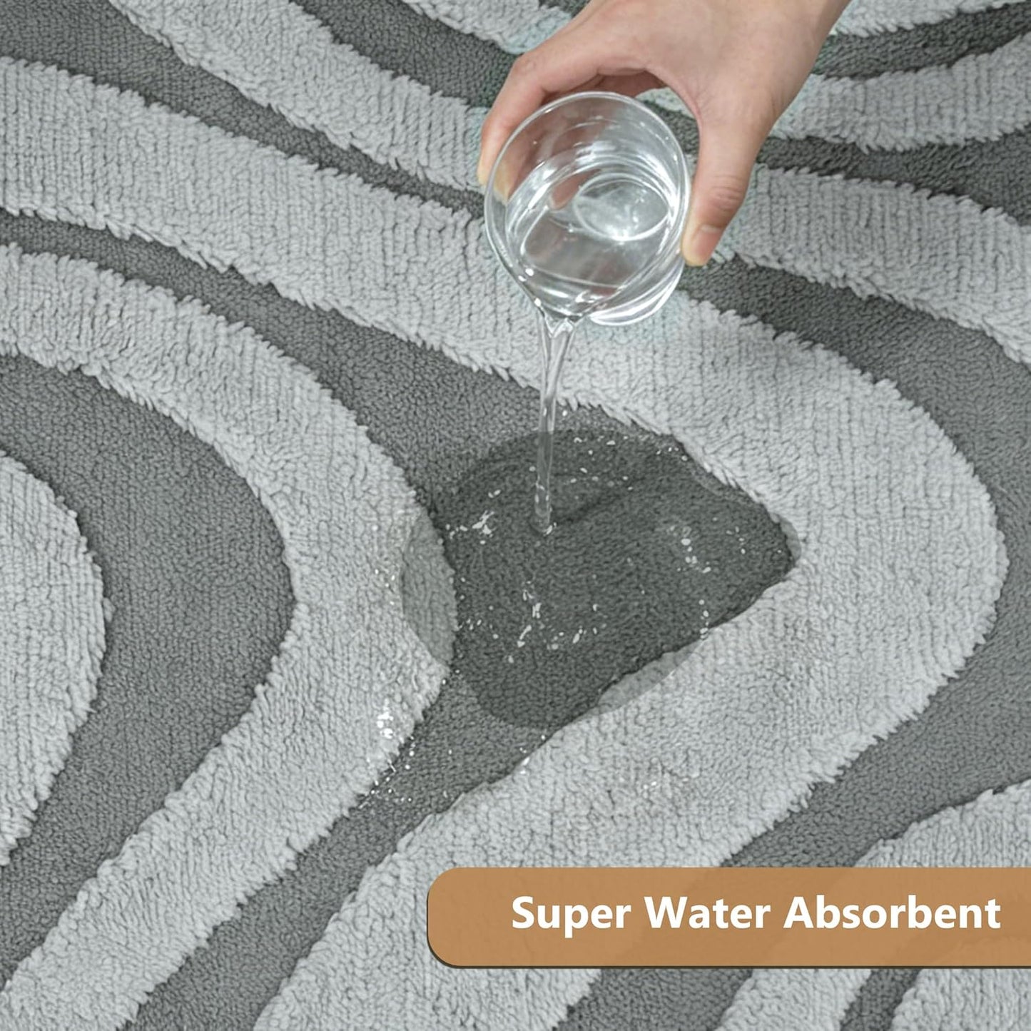 3Pcs Curved Bathroom Rug Set, Absorbent Non Slip U-Shape Toilet Mat, Soft Microfiber Bath Rug, Machine Washable