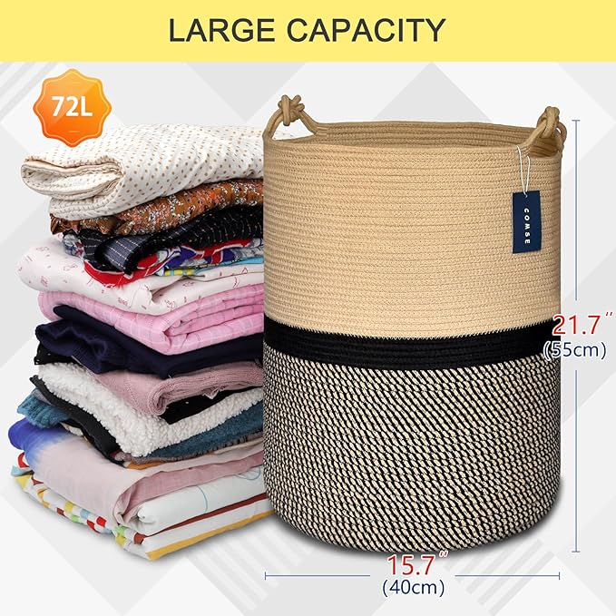 COMSE Extra Large Blanket Basket, Tall Woven Storage Basket, Nursery Hamper - Image 3