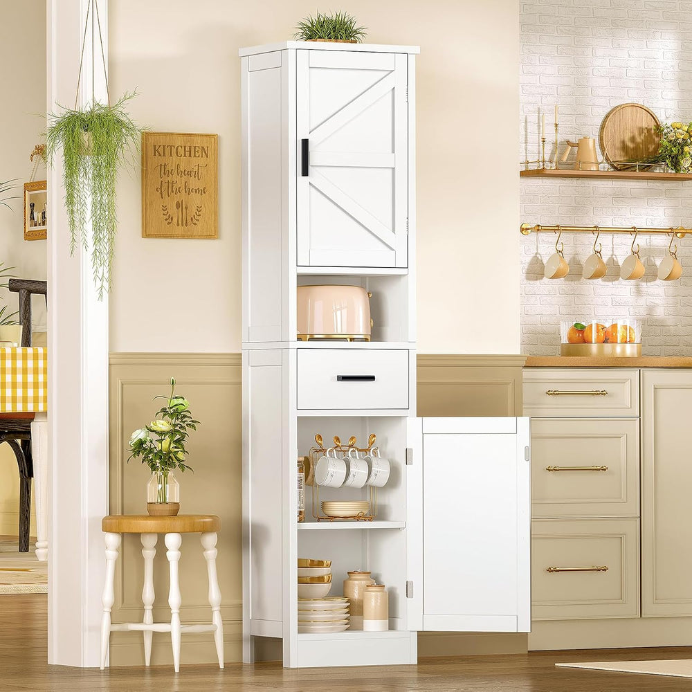 TEENFON 67" H Tall Bathroom Storage Cabinet with Barn Doors and Drawer