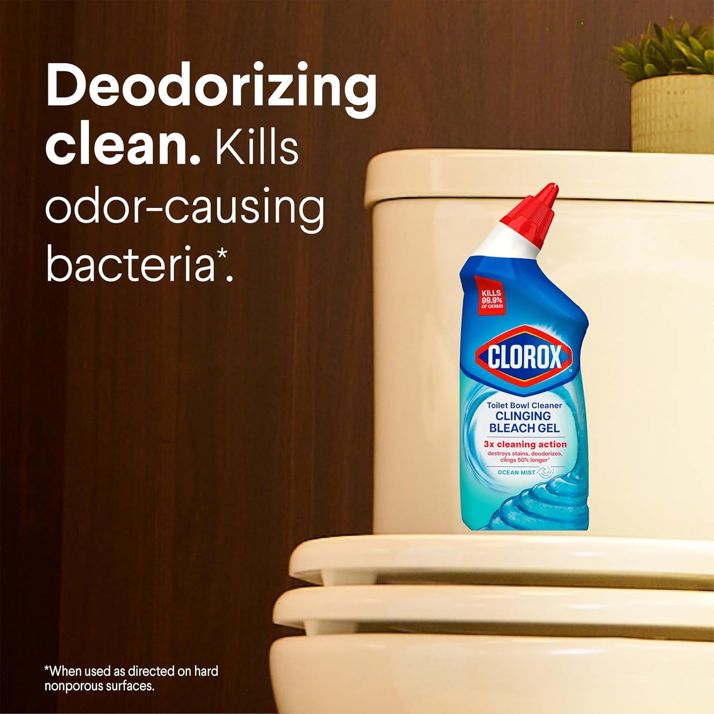 Clorox Toilet Bowl Cleaner Clinging Bleach Gel, Kills 99.9% of Bacteria and Viruses, Ocean Mist, 24 Fl Oz, Pack of 2