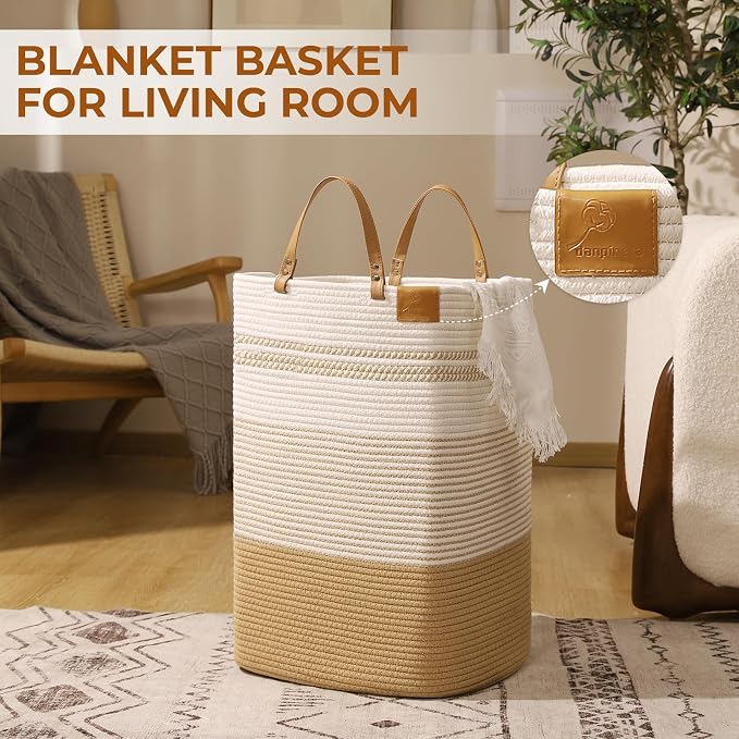 danpinera Large Laundry Hamper – 75L Tall Woven Cotton Storage Basket - Image 4