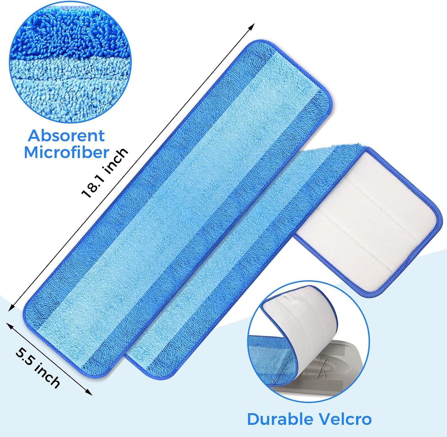 wlich 4-Pack Microfiber Cleaning Pads, 18-Inch Microfiber Mop Pads Compatible with Bona Mop, Washable and Reusable Mop Pad Refills for Hardwood Tile Laminate Floors