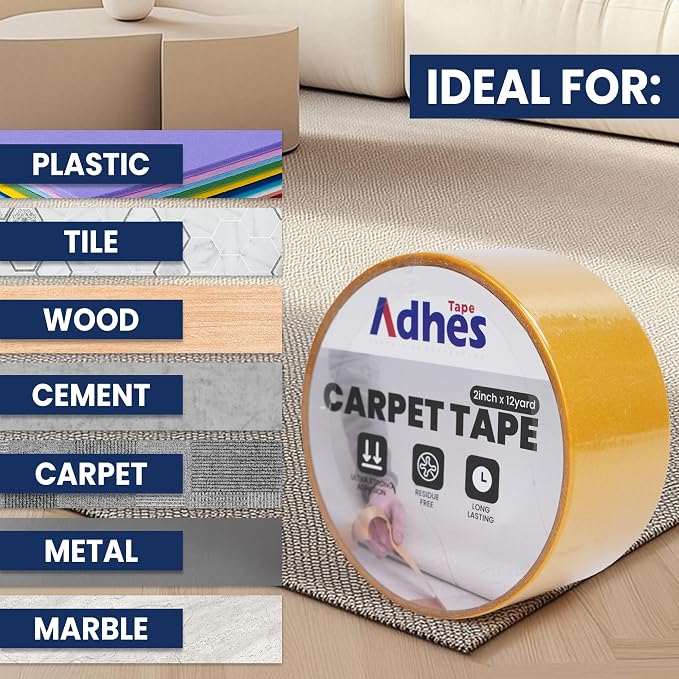 Adhes Double-Sided Carpet Tape, 2 Inch x 12 Yard Rug Tape - Image 6