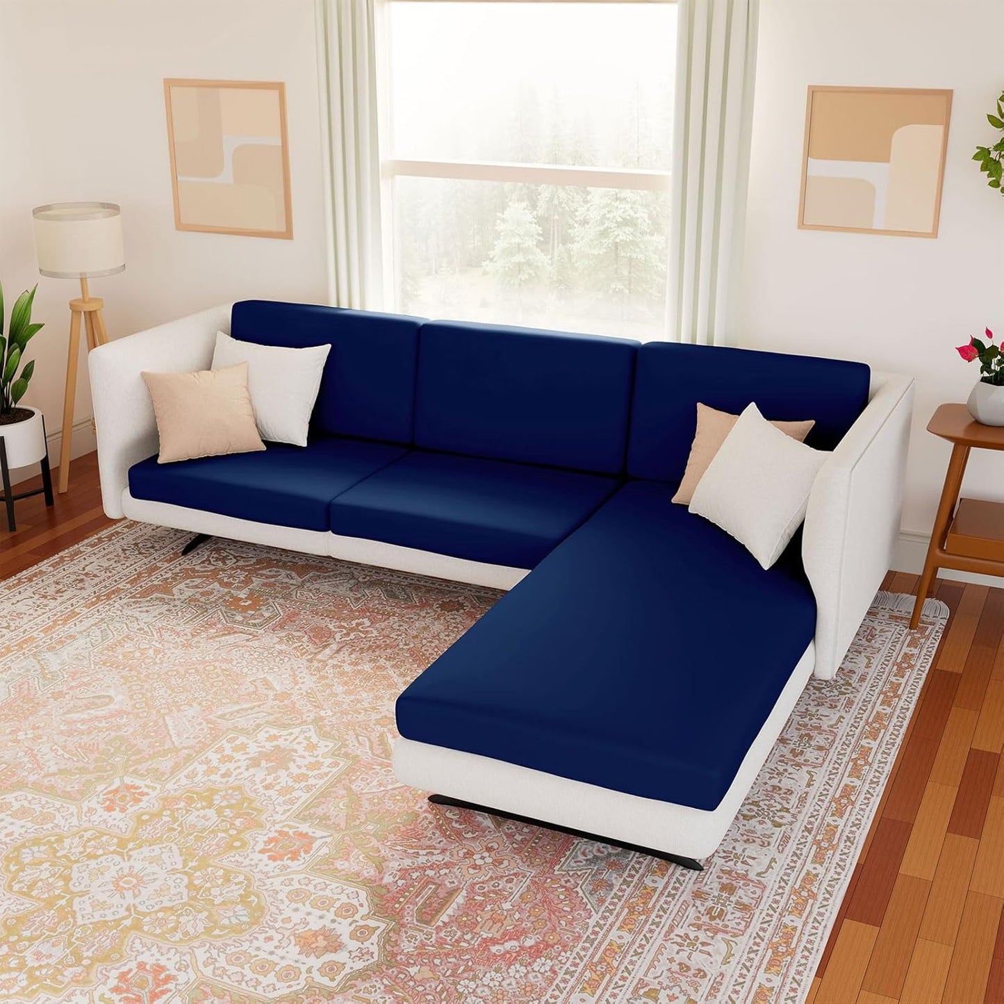 hyha Waterproof Couch Cushion Covers, Stretch Sofa Couch Seat Slipcover for Dog Washable, Non-Slip Waterproof Outdoor Cushion Covers for Patio Furniture Replacement (1 Piece for Small, Navy)